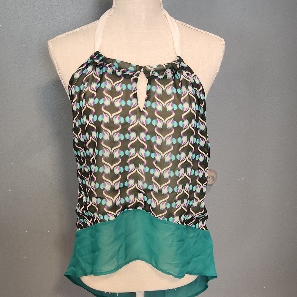 Ezra moody floral sheer satin halter high low summer tunic top Whimsigoth Y2K